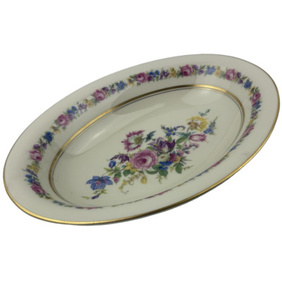 Castleton China Manor Oval Vegetable Serving Bowl VTG 11'' Multifloral Gold USA C