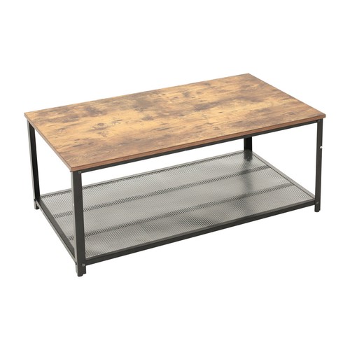 2-Tier Wooden Coffee Table Retro Industrial Style Side Desk Living Room Shelf - Picture 3 of 6