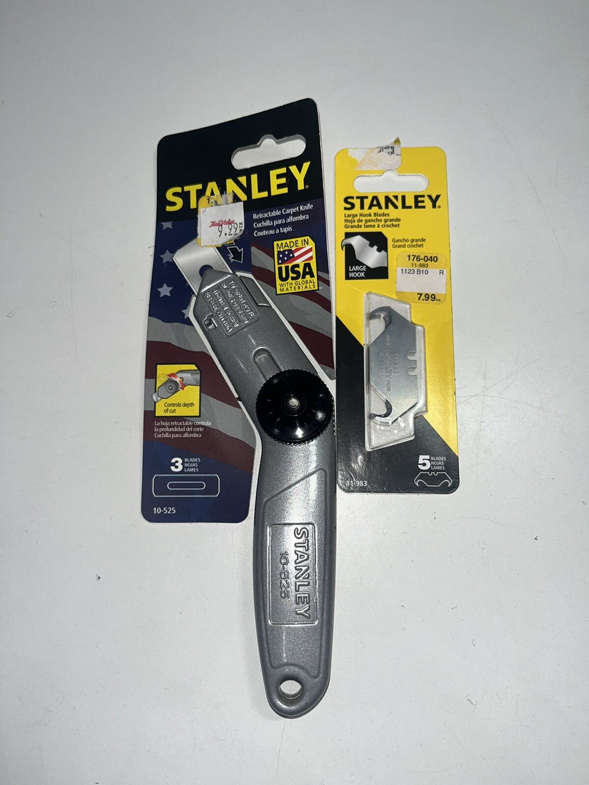Stanley Retractable Carpet Knife 10-525 with 5 Large Hook Blades 11-983 Set of 2