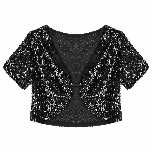 Women Shiny Sequin Jacket Glitter Cropped BlazerOpen Front Bolero Shrug AU - Picture 15 of 81