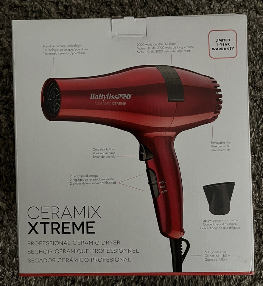 BABYLISS PRO CERAMIX XTREME 2000 WATT CERAMIC HAIR BLOW DRYER RED