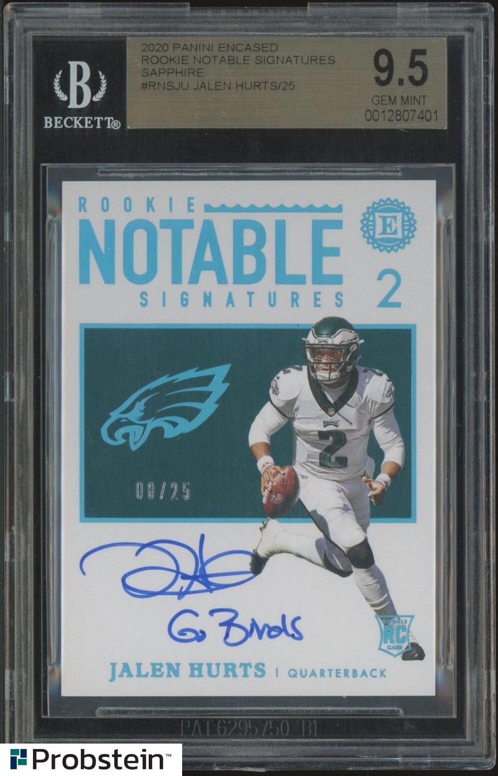 Jalen Hurts Panini Encased Rookie Notable Signatures #JU Sapphire
