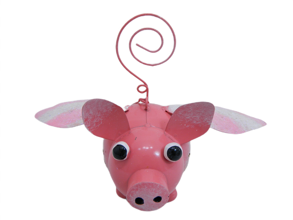 Metal Pig Garden Ornament Hanging Tea light Candle Holder - Flying Pig