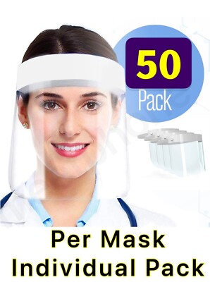 50 Pack Safety Full Face Shield Clear Protector Mask Dental Anti-Fog Reusable