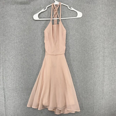 Lulu's Fit And Flare Dress Size Small Blush Pink Lace Up Knee Length Halter  Top | eBay