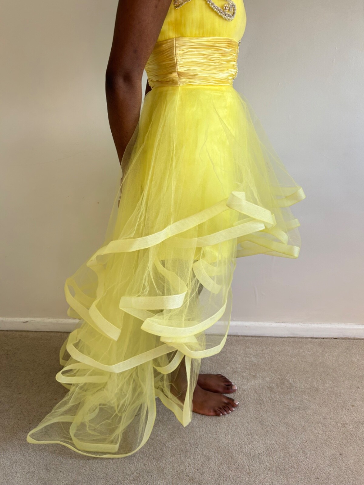 Yellow Sherri Hill Prom Dress Us size 4 Uk 8. Asymmetric style