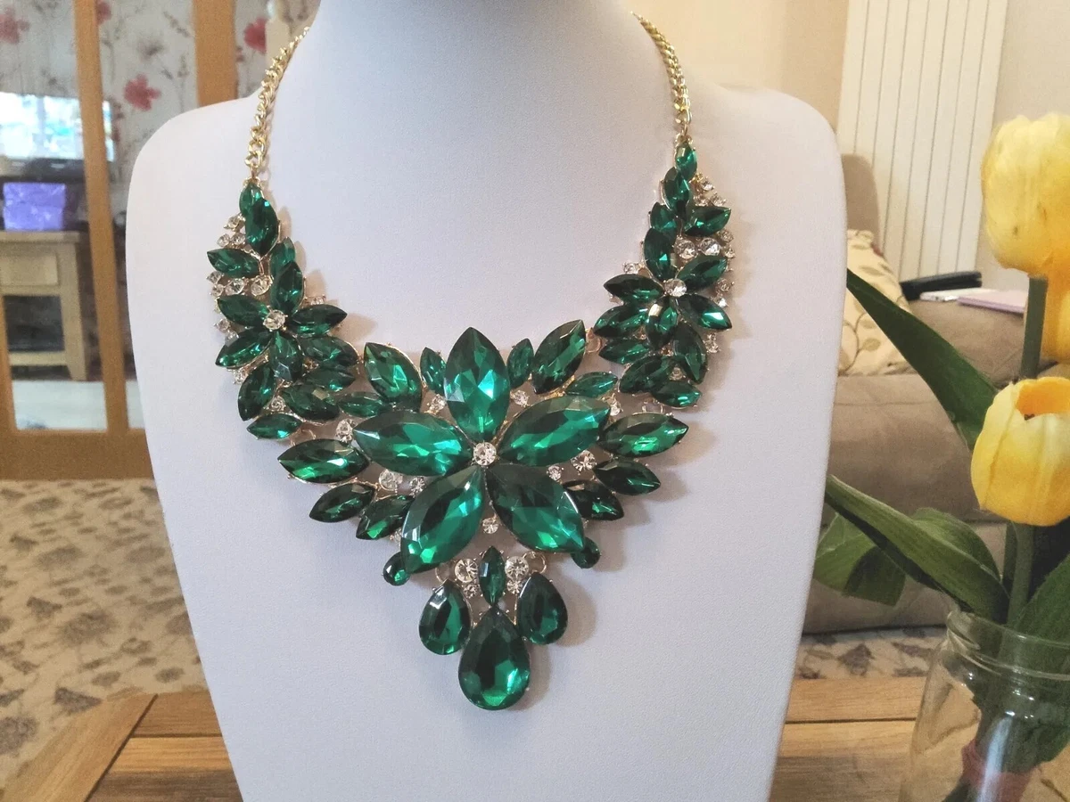 Gold and green statement necklace sale