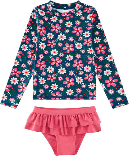 Girls Rash Guard Set Long Sleeve Two Piece Swimsuit with UPF 50+ Sun Protection - Picture 12 of 12