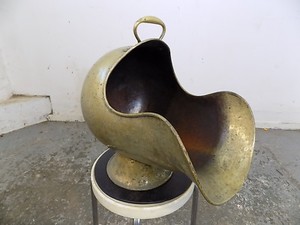 Antique Brass Coal Bucket Scuttle Fireplace Fire Accessories Coal