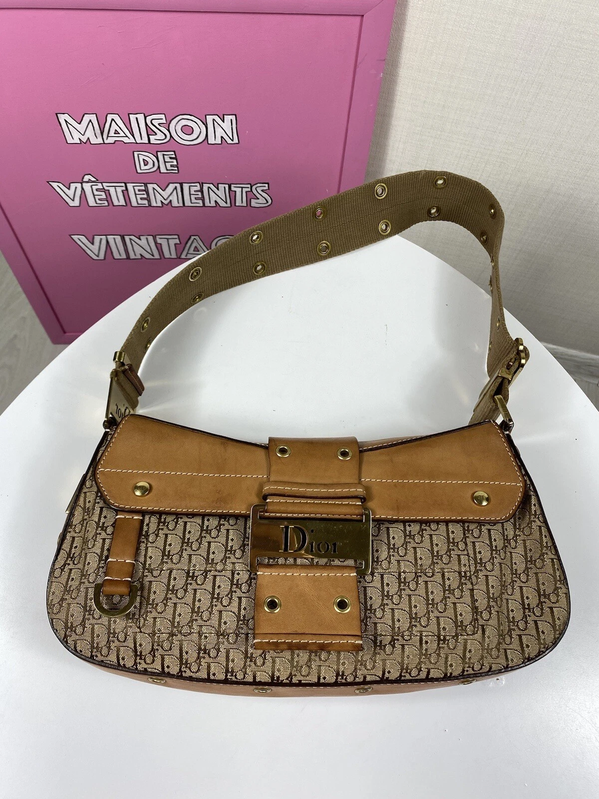 Sac baguette marron Christian Dior Street chic Columbus trotter logo vintage CD