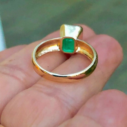 14k Yellow Gold 3.00Ct Emerald Cut Natural Emerald Solitaire Wedding Gift Ring - Picture 3 of 12