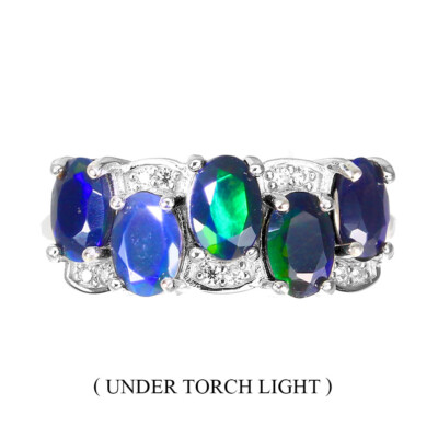 925 Sterlingsilber Ring Oval Schwarz Opal 6x4mm Natur Edelstein Schmuck Größe 8