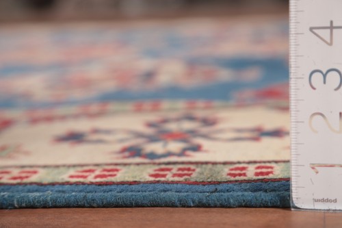 Blue/ Ivory Vegetable Dye Super Kazak Handmade Geometric Living Room Rug 8'x11' - Picture 21 of 22