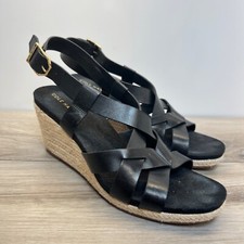 Cole Haan W23573 Crystal Sandal Wedge Black Women Size 7B Leather Espadrilles