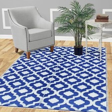 Sale Outdoor rug 5x7'blue Reversible Mat Waterproof Plastic Straw used Display