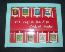 Old English Inn Sign Cocktail Sticks 8 Picks Bar Drink Party Unopened Package