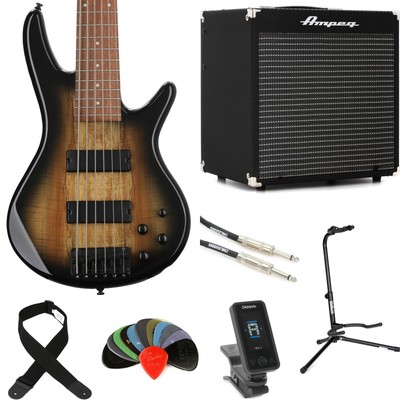 Ibanez Gio GSR206SMNGT Bass Guitar and Ampeg Rocket Amp Essentials Bundle -