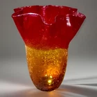 BLENKO AMBERINA CRACKLE Crimpt Flared Art Glass 12" tall VASE Pontil