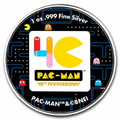 未流通品　パックマン　ニウエ　1オンス銀貨　2020年　40周年　1oz PAC-MAN 40TH ANNIVERSARY - 2020 1 oz Pure Silver BU Coin