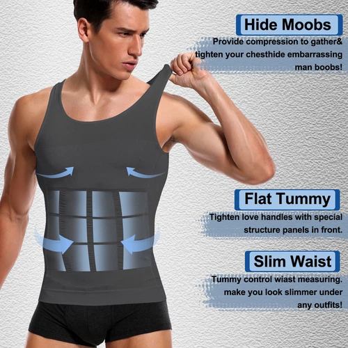 Herren Abnehmen Body Shaper Weste Gürtel Bauch Brust Kompression T-Shirt Tank Top - Bild 6 von 49