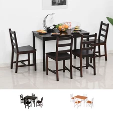 5pc Dining Table Chairs Set Solid Wood Kitchen Breakfast Dinette Furniture
