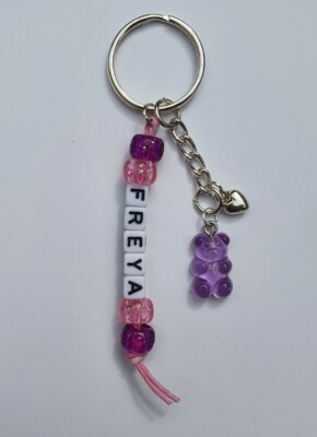 Personalisierter Schlüsselanhänger Taschenanhänger süß Gummibärchen süß lila/rosa Weihnachtsgeschenk 