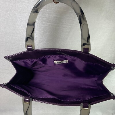 Vintage Purple Patent Leather Purse Acrylic Handle Neiman  display picture 1