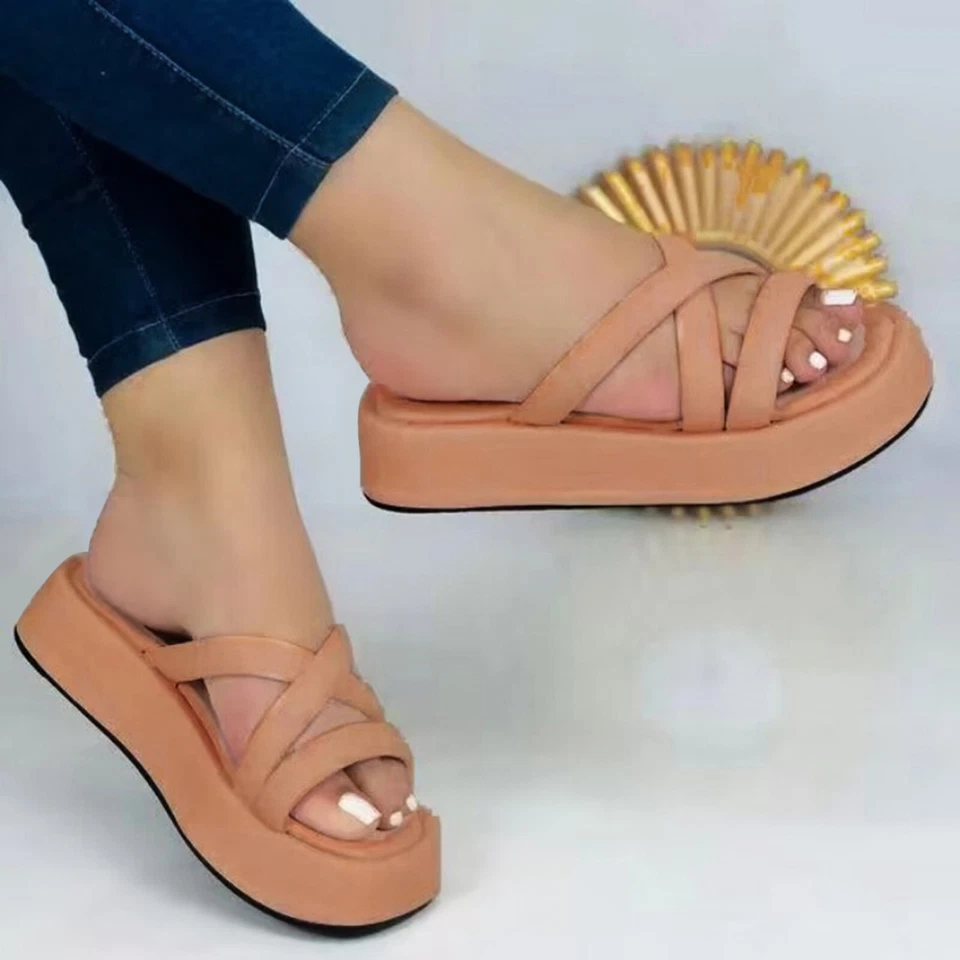 Женские сандалии без шнуровки комфорт с открытым носком на платформе тапочки горки пляжная обувь - Изображение 4 из 4