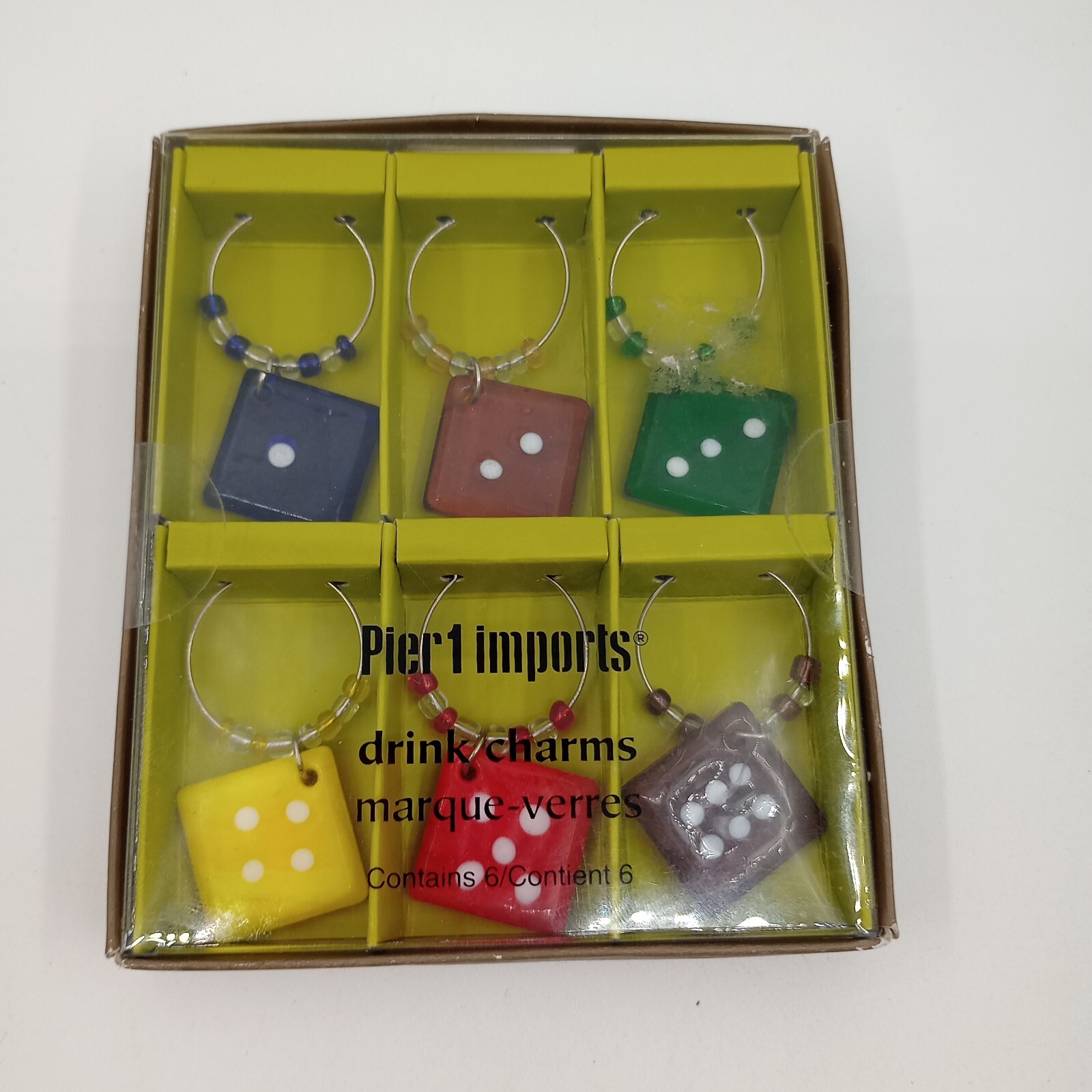 Pier 1 Drink Wine Charms Dice Multi Color Glass Marque Verres Casino Games