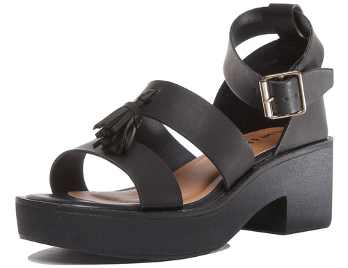 Womens Ladies Block Heel Ankle Strap Tassel Sandals In Black UK Size 3 - 8 - Picture 12 of 12