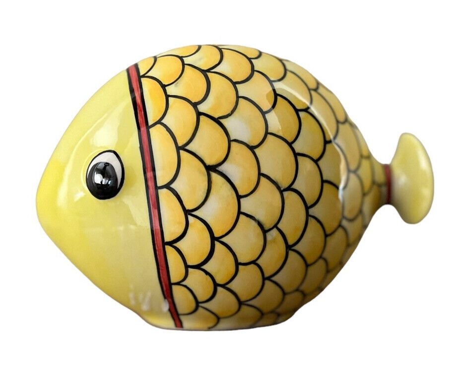 Vintage Andrea by Sadek Yellow Koi Fish Bank Hand Painted 3D Eyes Novelty Bank