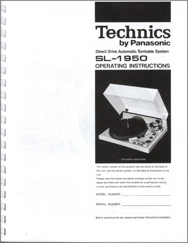 Technics SL-1950 Turntable Owners Manual