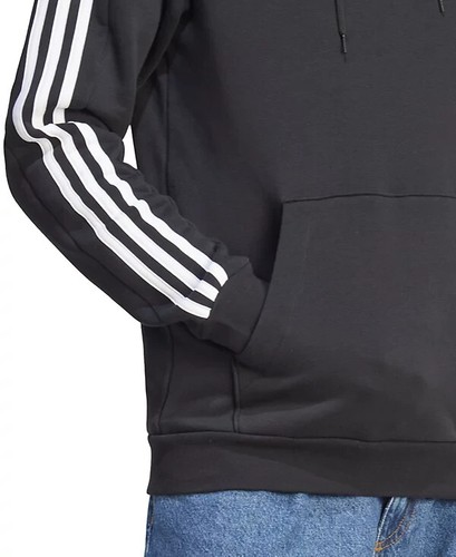 Adidas Men's Essentials Fleece 3-Stripes Pullover Hoodie 🎬 Nwt Black 2X-Large - Picture 9 of 13
