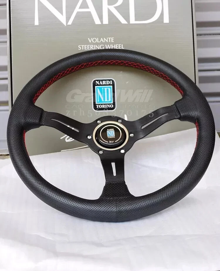 330mm 13' NARDI Perforated Leather Mid-deep 50mm 2' Racing Sport Steering Wheel - Image 4 of 4