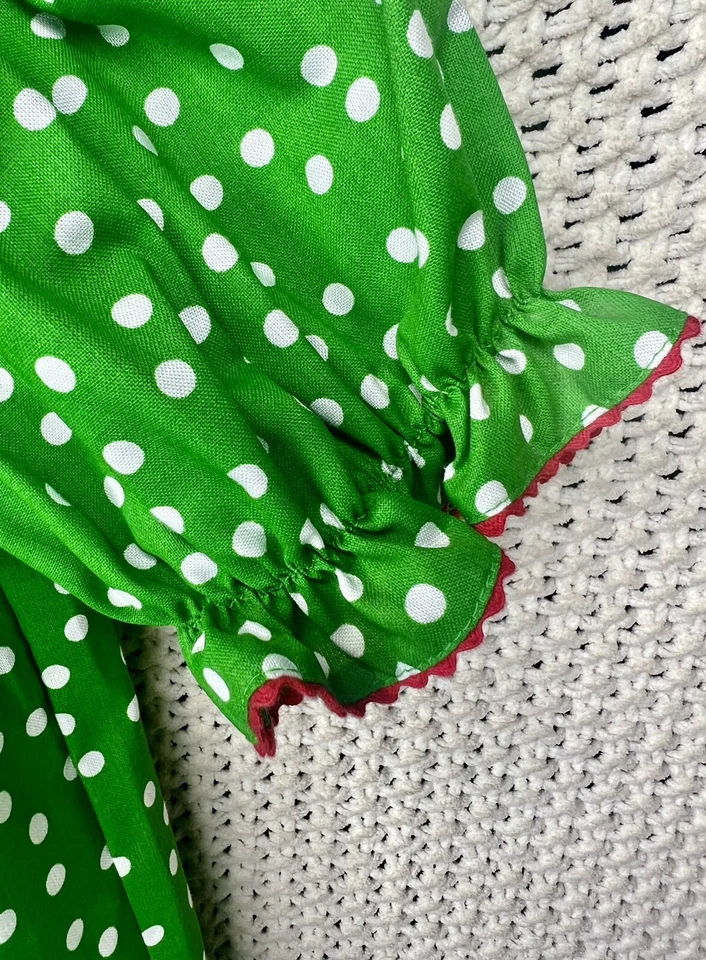 Vestido Silly Goose Hand Smocked Bishop verde con lunares SANTA talla 6 Foto 4 de 4