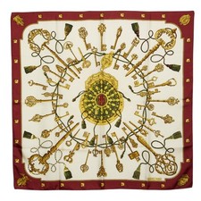 Herm s Carr 90 LES CLES Key Pattern Silk Scarf Multicolor Large Square Used