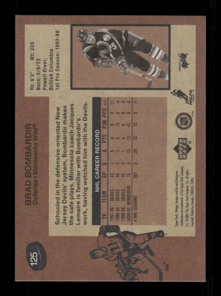 2001-02 Upper Deck Vintage 125 Brad Bombardir BXCP43 - Image 2 of 2