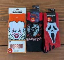 Bioworld Horror Men's Socks For Shoe Sizes 8-12 - Ghost Face, Pennywise, Jason