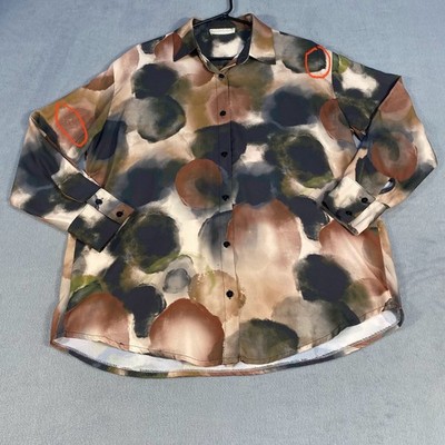 LCW Women s Tan & Gray Vision Pattern Oversized Satin Shirt, Long Sleeves, US 12
