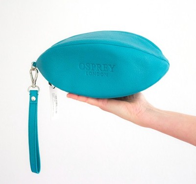 Osprey Wristlet Leder Rugbyball Tasche, Osprey türkis Leder Rugby Kosmetiktasche
