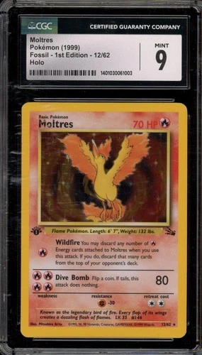 Pokemon Moltres Fossil 1st Edition 12/62 Holo CGC 9 Mint