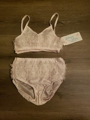 NEW Laura Dare Pink Ruffle Panty Bralette Top Set Girls Sz 6 Gift Elastic NOS