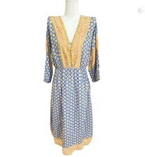 J. Crew Womens Midi Dress 3/4 Slv V Neck Cotton Sz XS "No Belt" Casual Peasant
