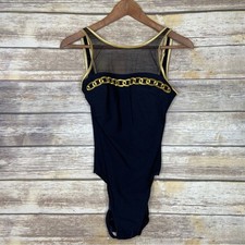 Vintage 10 Longitude 90  s Black Gold chain link swimsuit