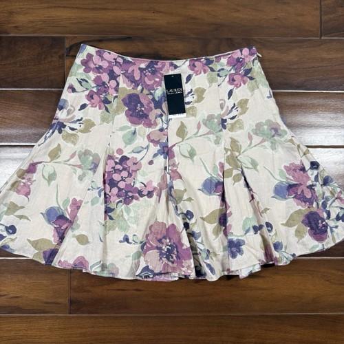 Lauren Ralph Lauren Women's Size 10 Floral Linen A Line Mini Skirt $165