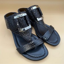 Donald Pliner Daun Wedge Sandal Black with Silvertone buckle, Women's 6.5, EUC