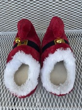 Dan Dee Santa Elf Slippers Christmas Red House Shoes Plush Jingle Bells M 7/8