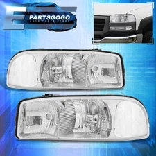 For 00-06 Sierra Yukon Denali XL Replacement Headlights Lamps LH RH Chrome Clear
