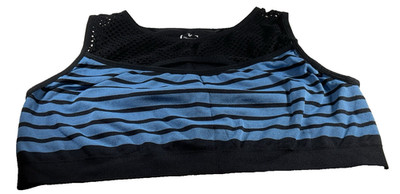 Under Control Women's Sports Bra Plus Size 1X Wireless Black & Blu Fish Net Top