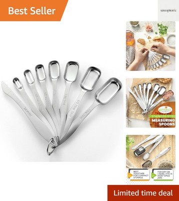 Stainless Steel Measuring Spoons Set of 8 with Leveler, Metal Teaspoon & Tabl...